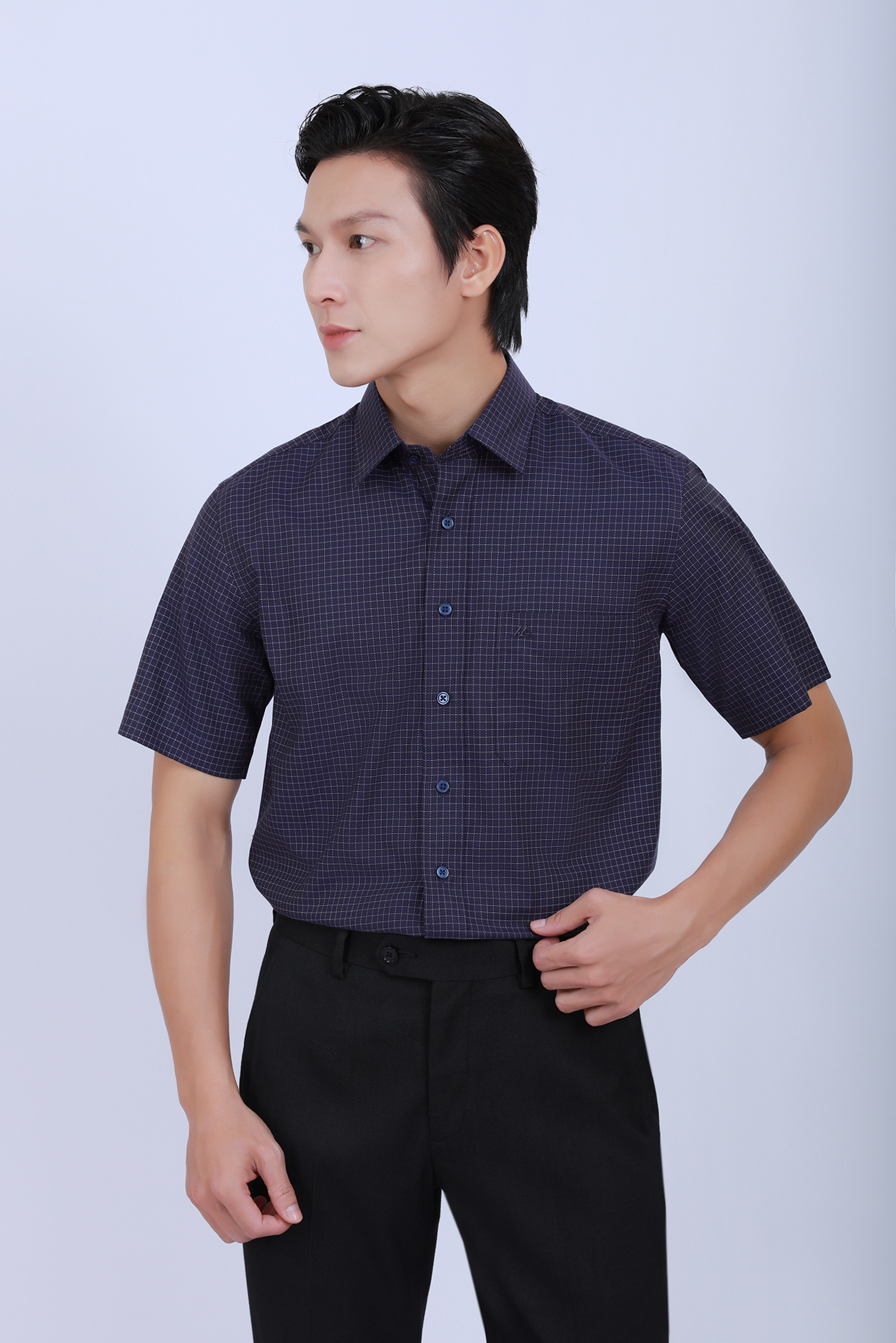Sơ mi nam ngắn tay - Casual vạt ngang, caro nhỏ - HẾT HÀNG