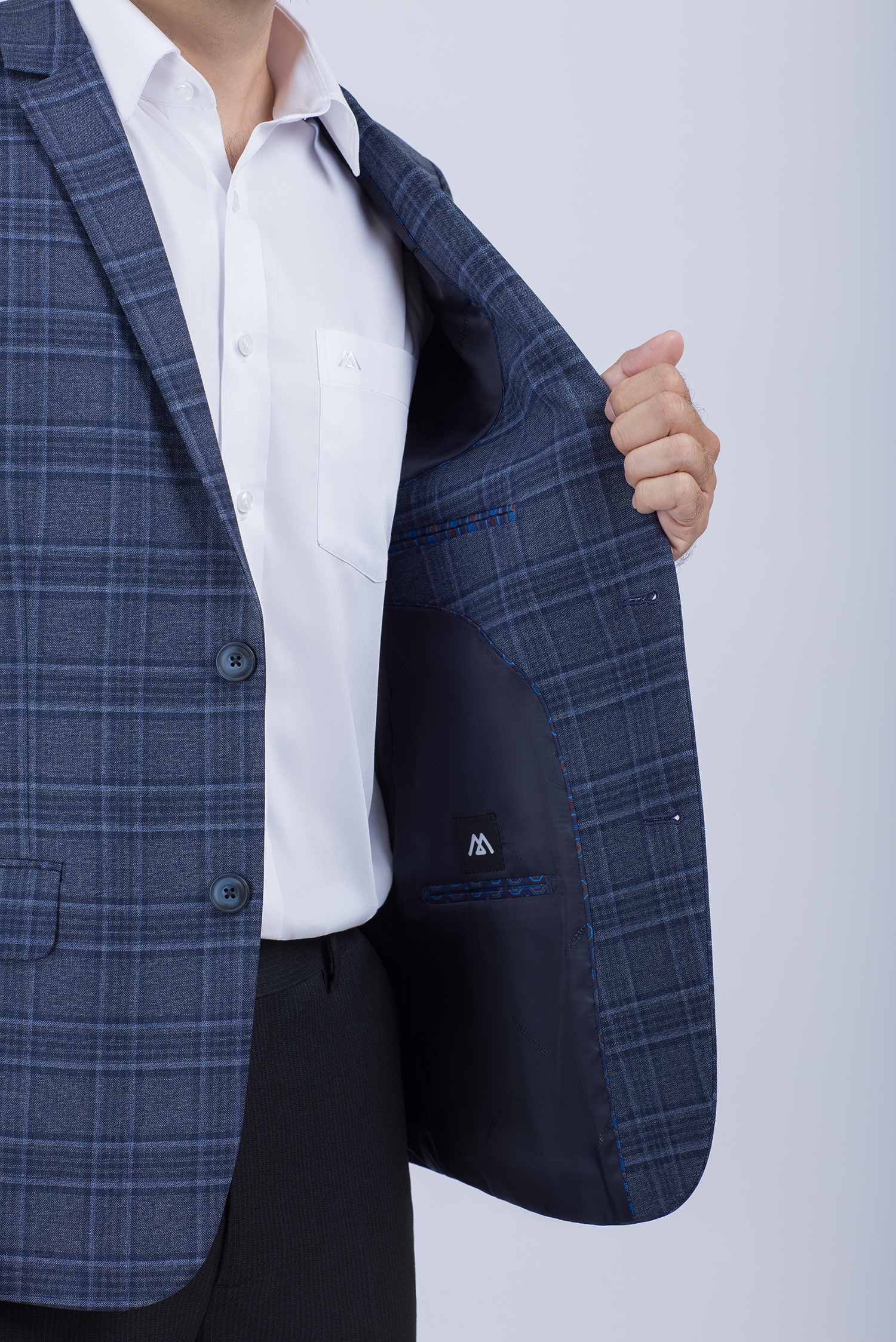  Áo Veston nam - Slimfit - xẽ 2 tà 2 nút, Xanh caro - HẾT HÀNG