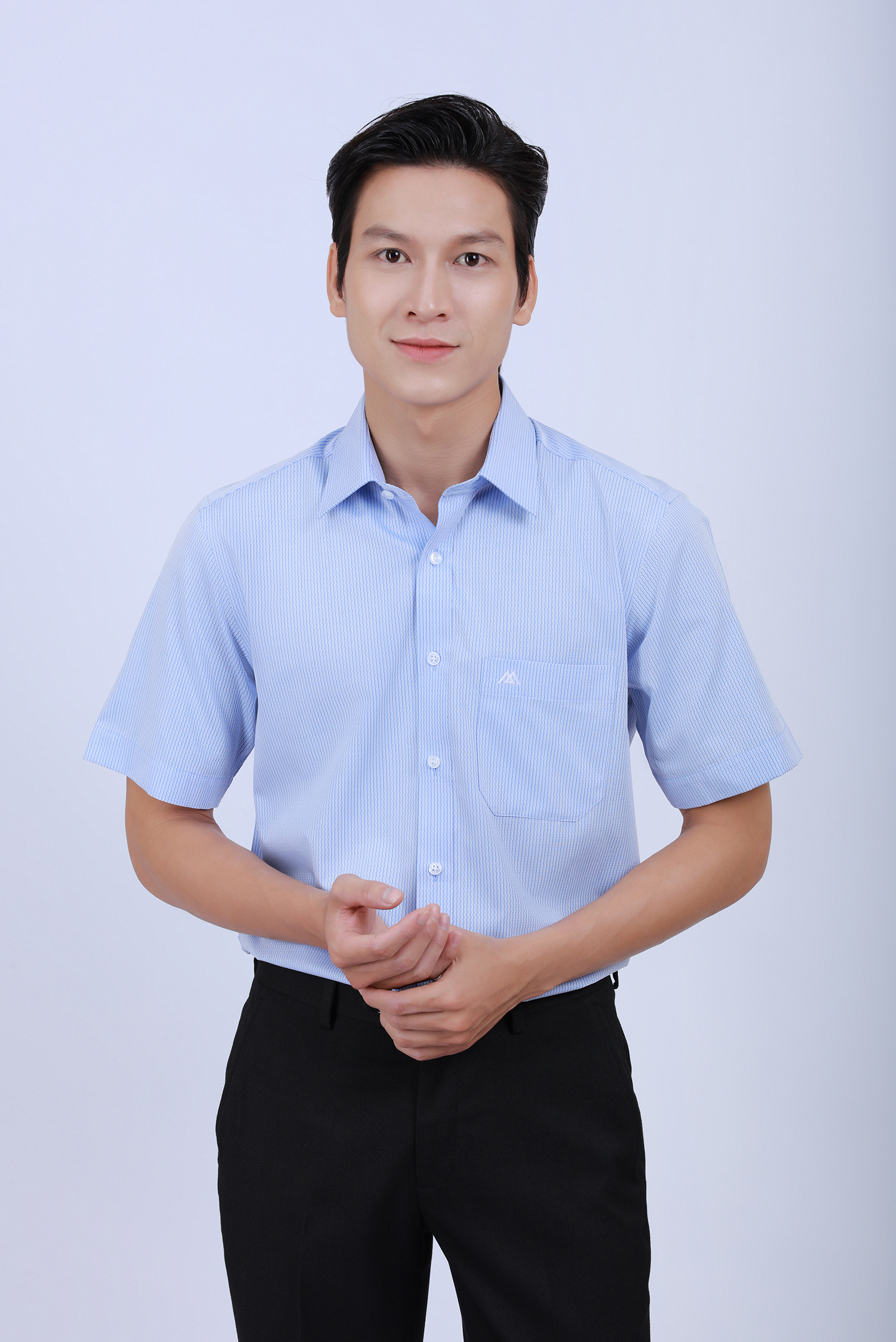  Sơ mi nam ngắn tay - Classic, màu xanh sọc nhỏ - HẾT HÀNG