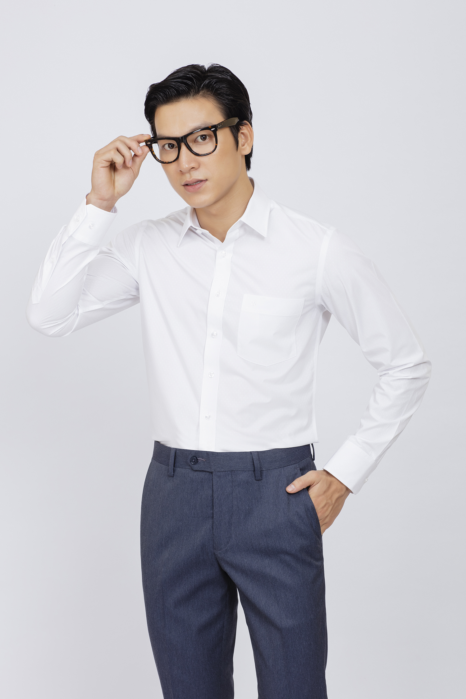  Sơ mi nam dài tay - Slimfit - Trắng hoa văn nhẹ