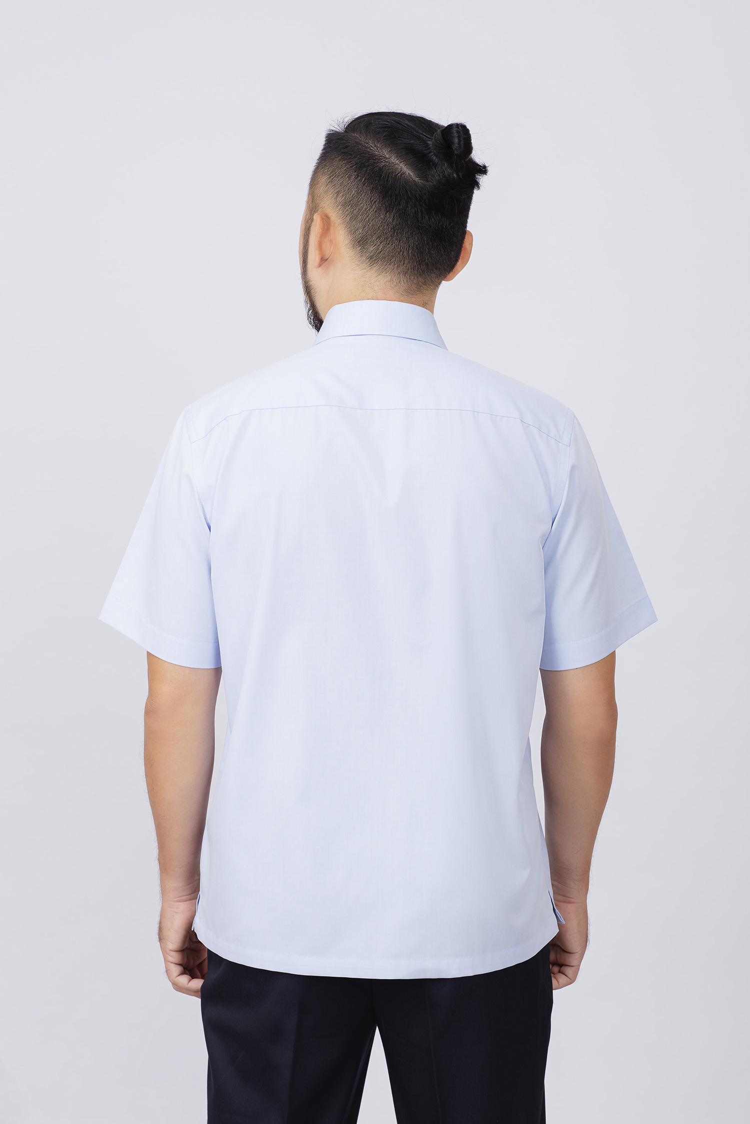 Sơ mi nam ngắn tay - Casual vạt ngang - Xanh nhạt Trơn 