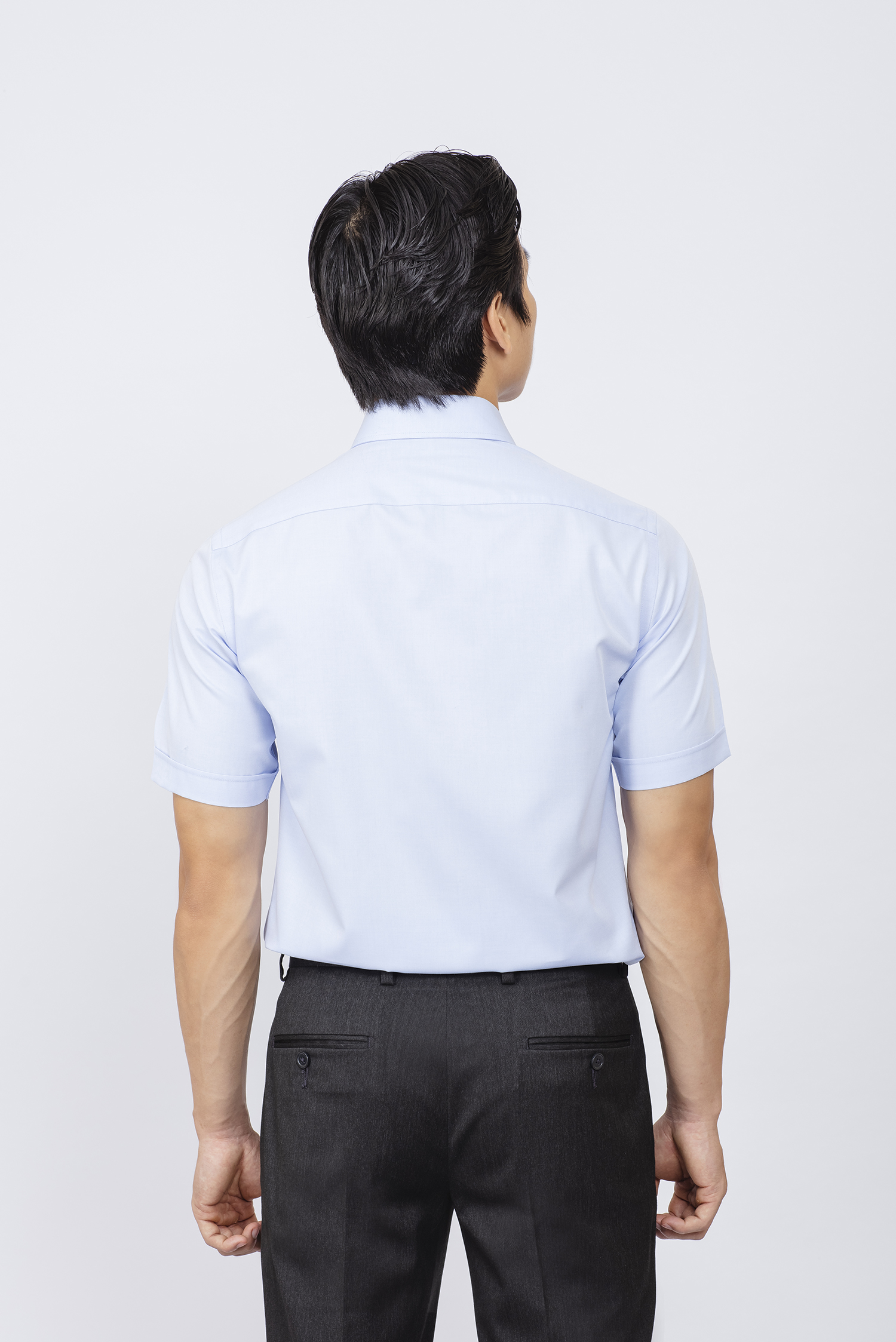 Sơ mi nam ngắn tay - Regular-Xanh nhạt Trơn 