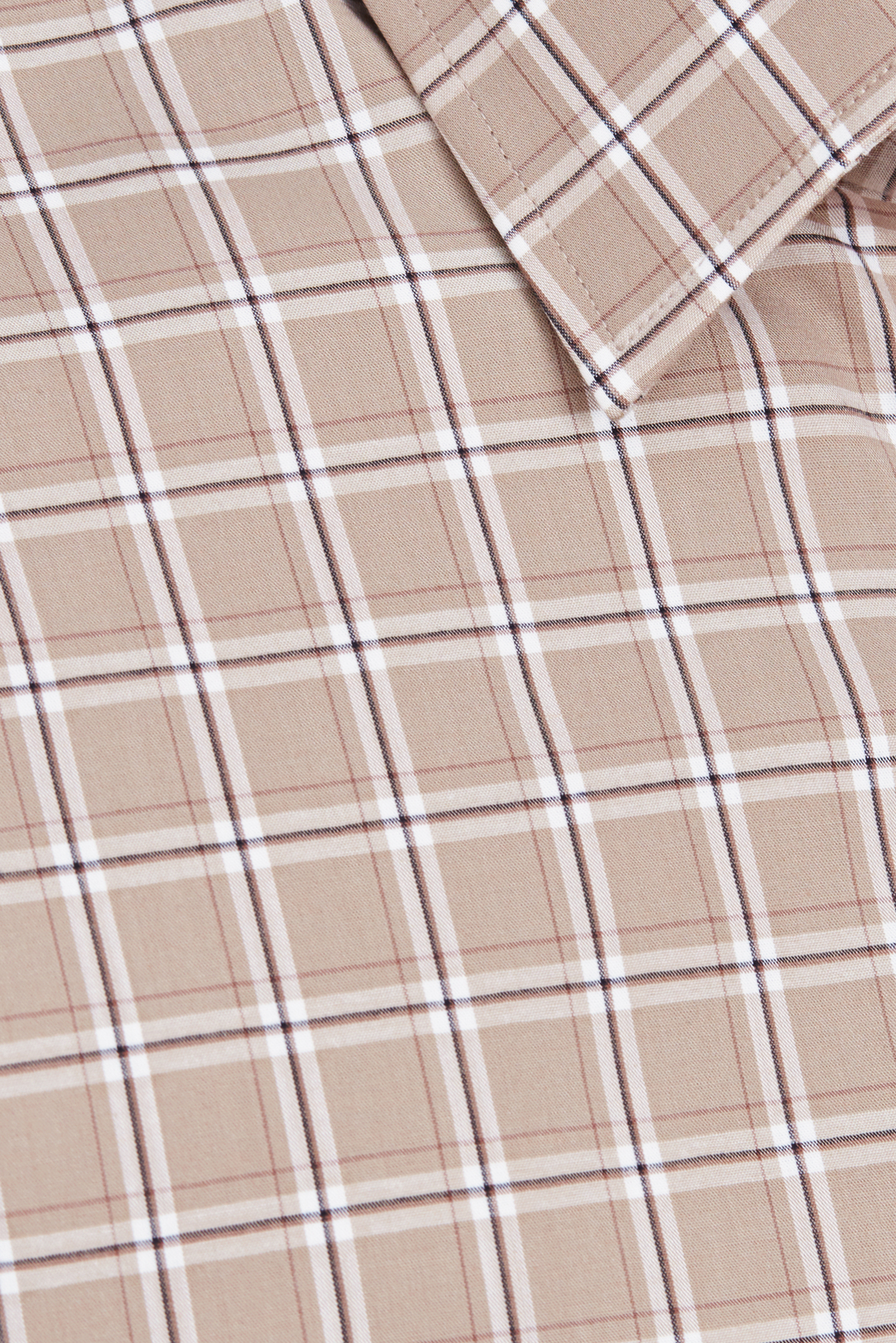 Sơ mi nam dài tay - Regular, vạt ngắn, màu Nâu caro