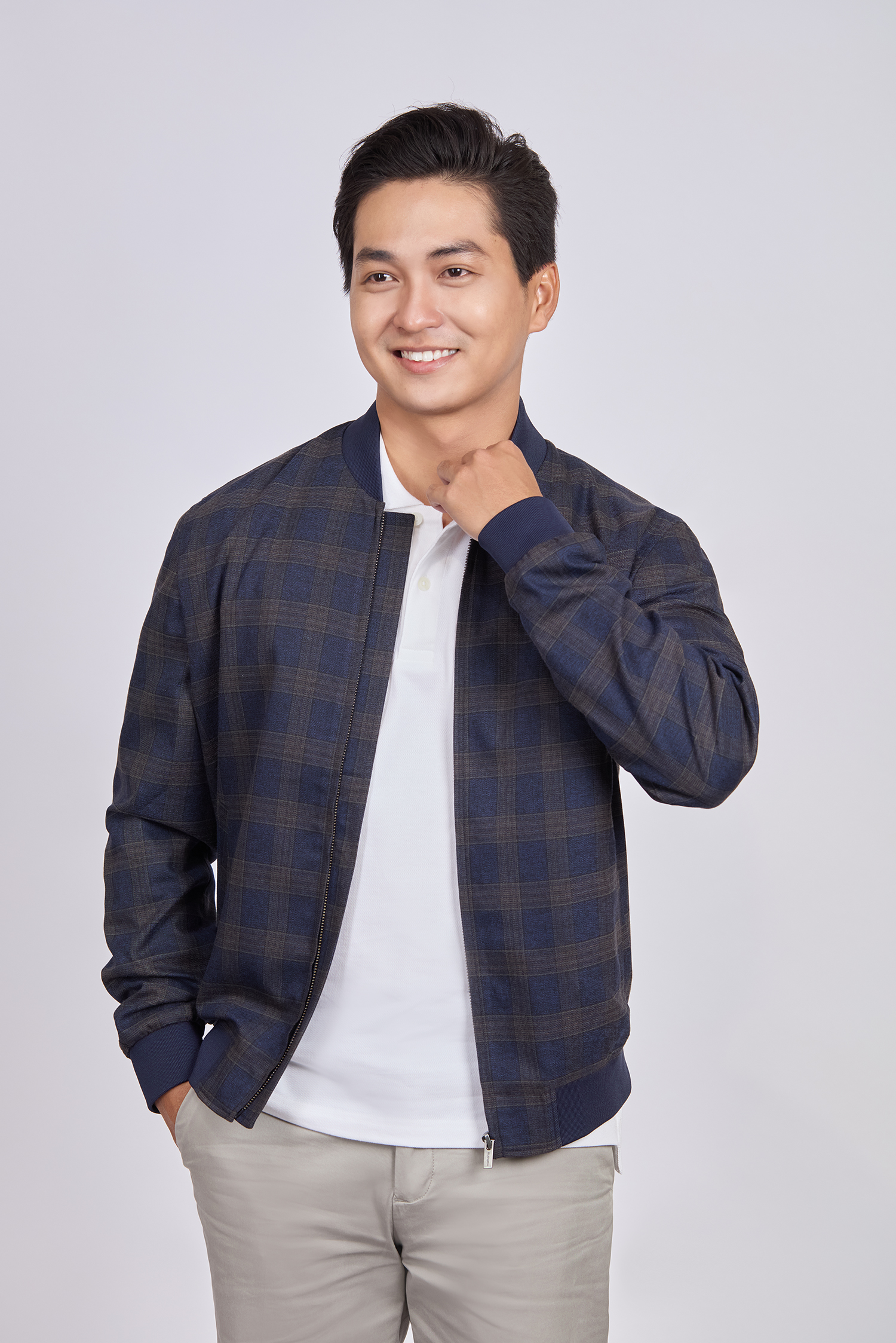 Áo khoác bomber caro xanh dương