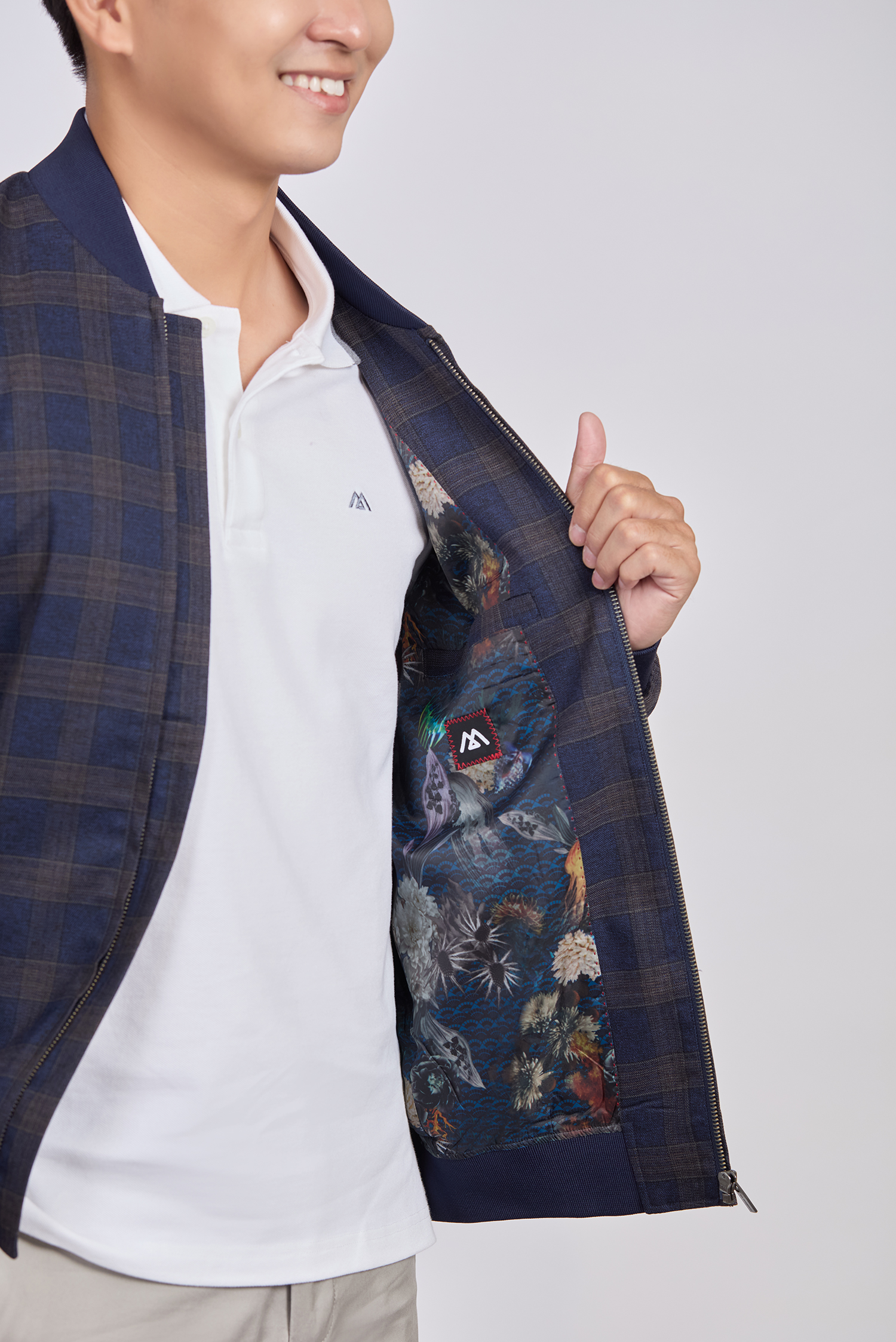 Áo khoác bomber caro xanh dương