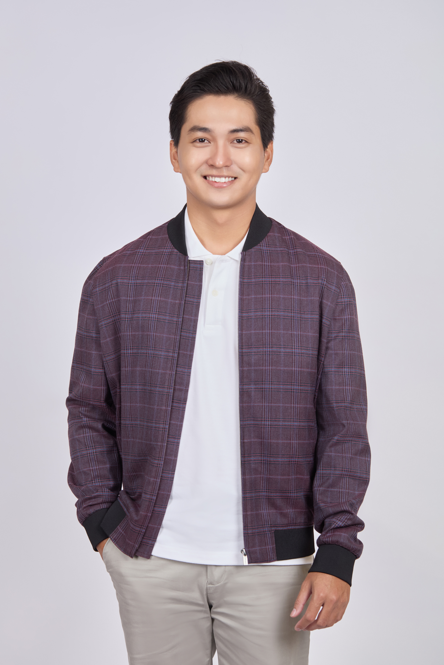 Áo khoác bomber caro đỏ đô