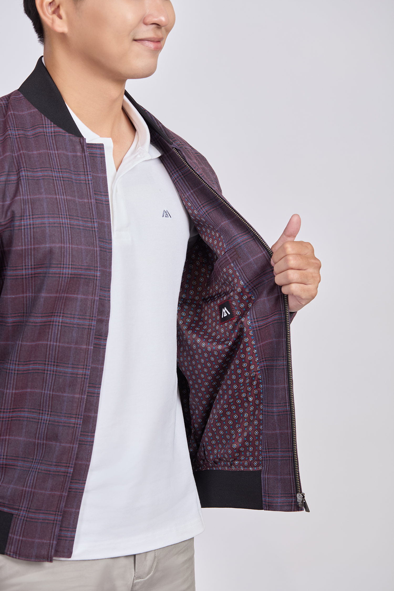 Áo khoác bomber caro đỏ đô