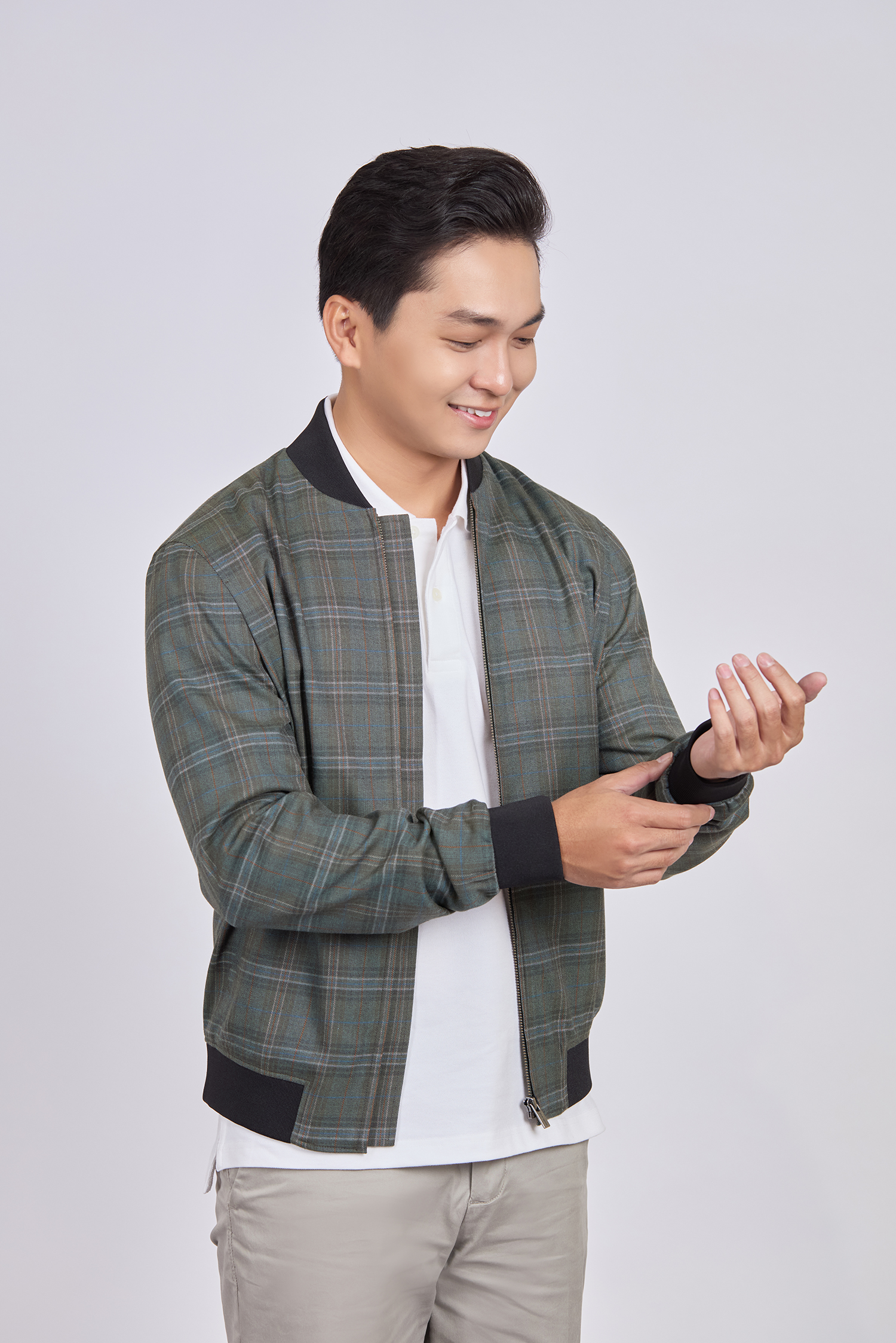 Áo khoác bomber caro xanh