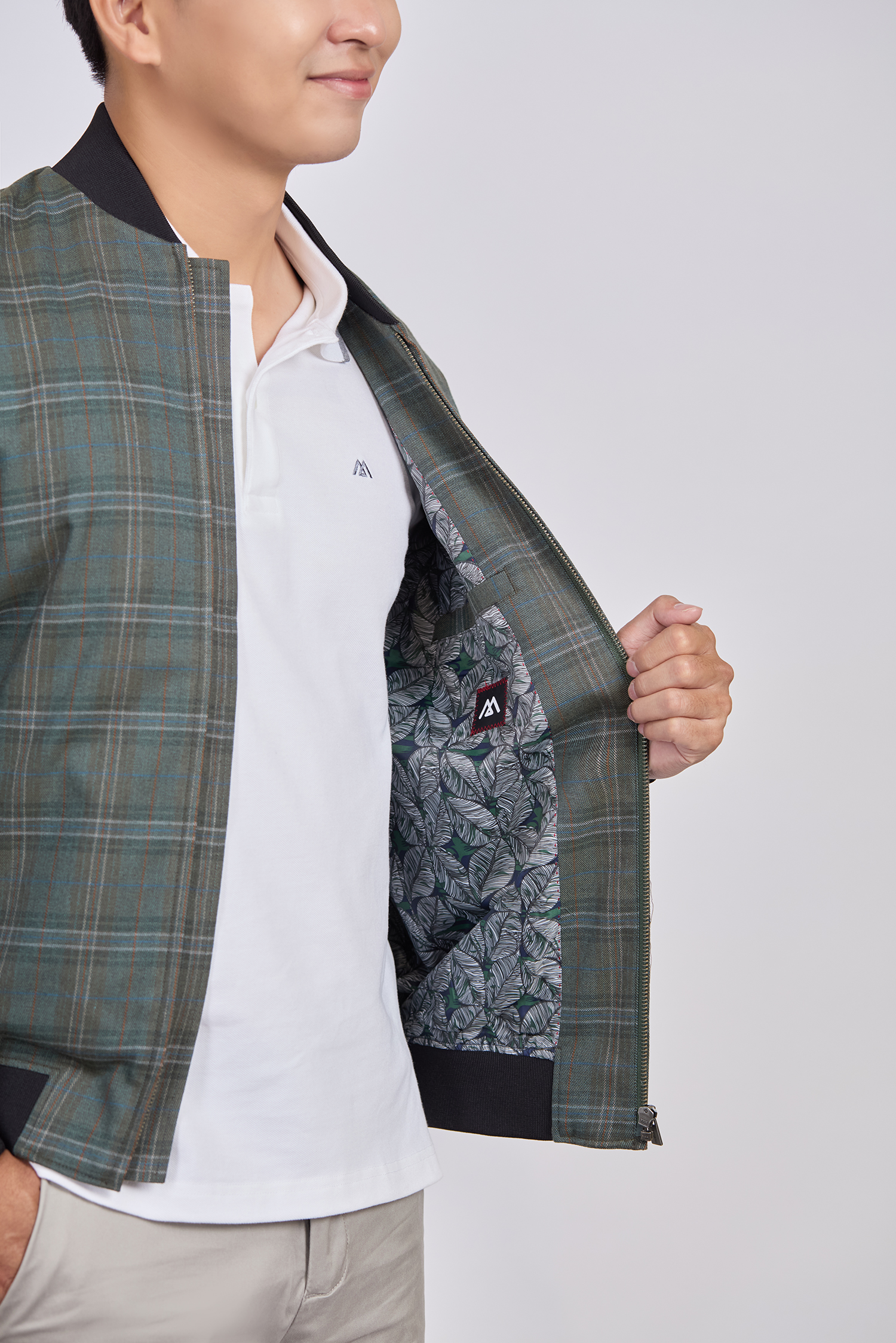 Áo khoác bomber caro xanh