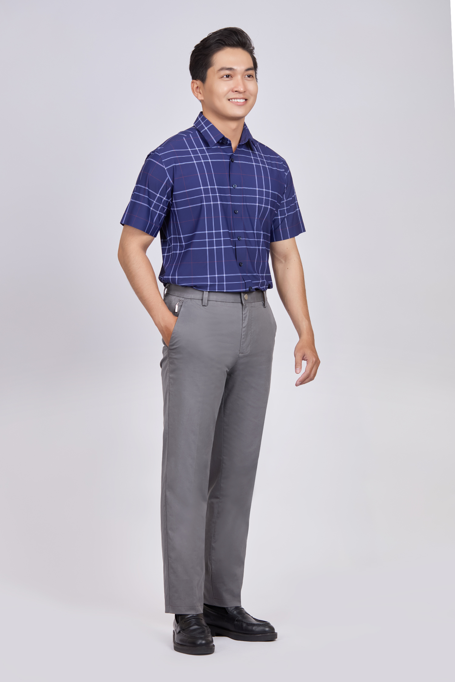 Quần kaki nam không ly - màu xám đậm