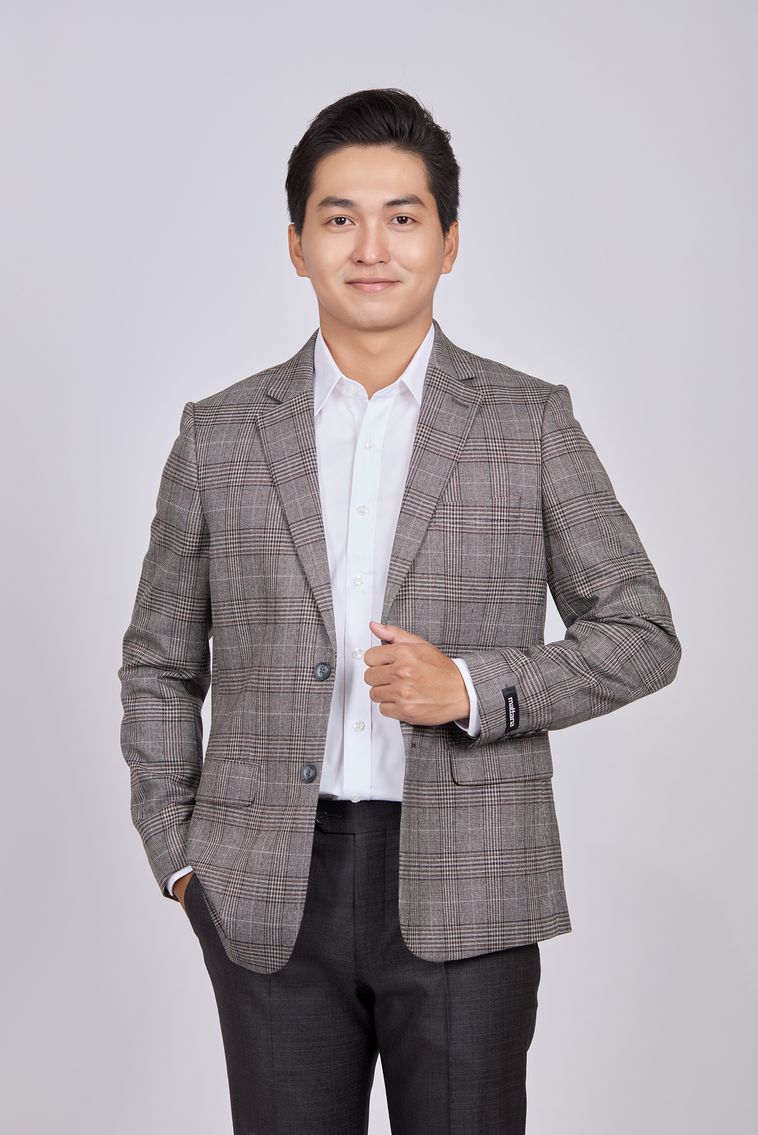 Áo Veston nam Classic fir Caro xám