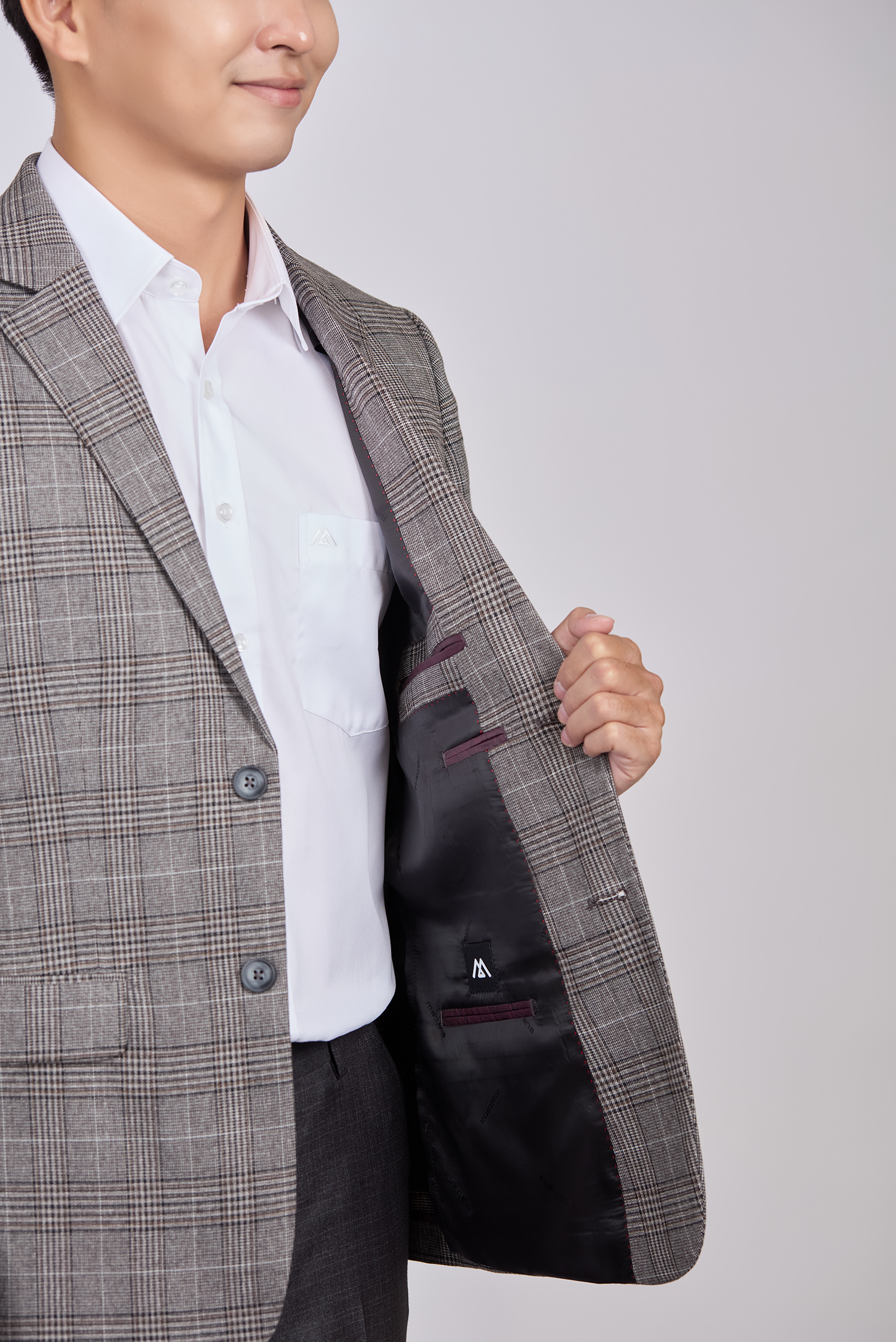 Áo Veston nam Classic fir Caro xám