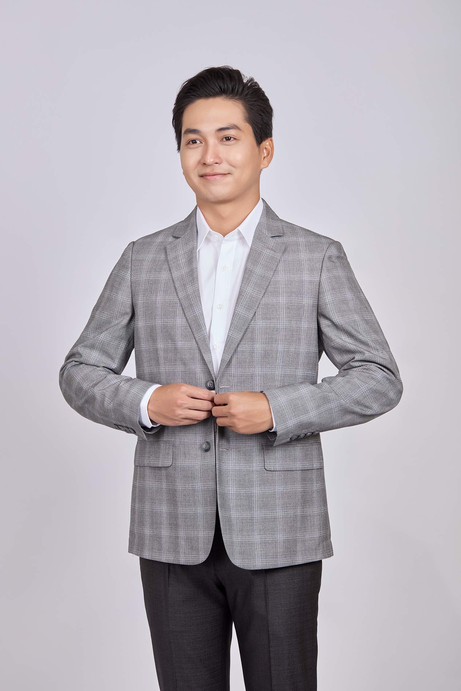 Áo Veston nam Classic Caro xám