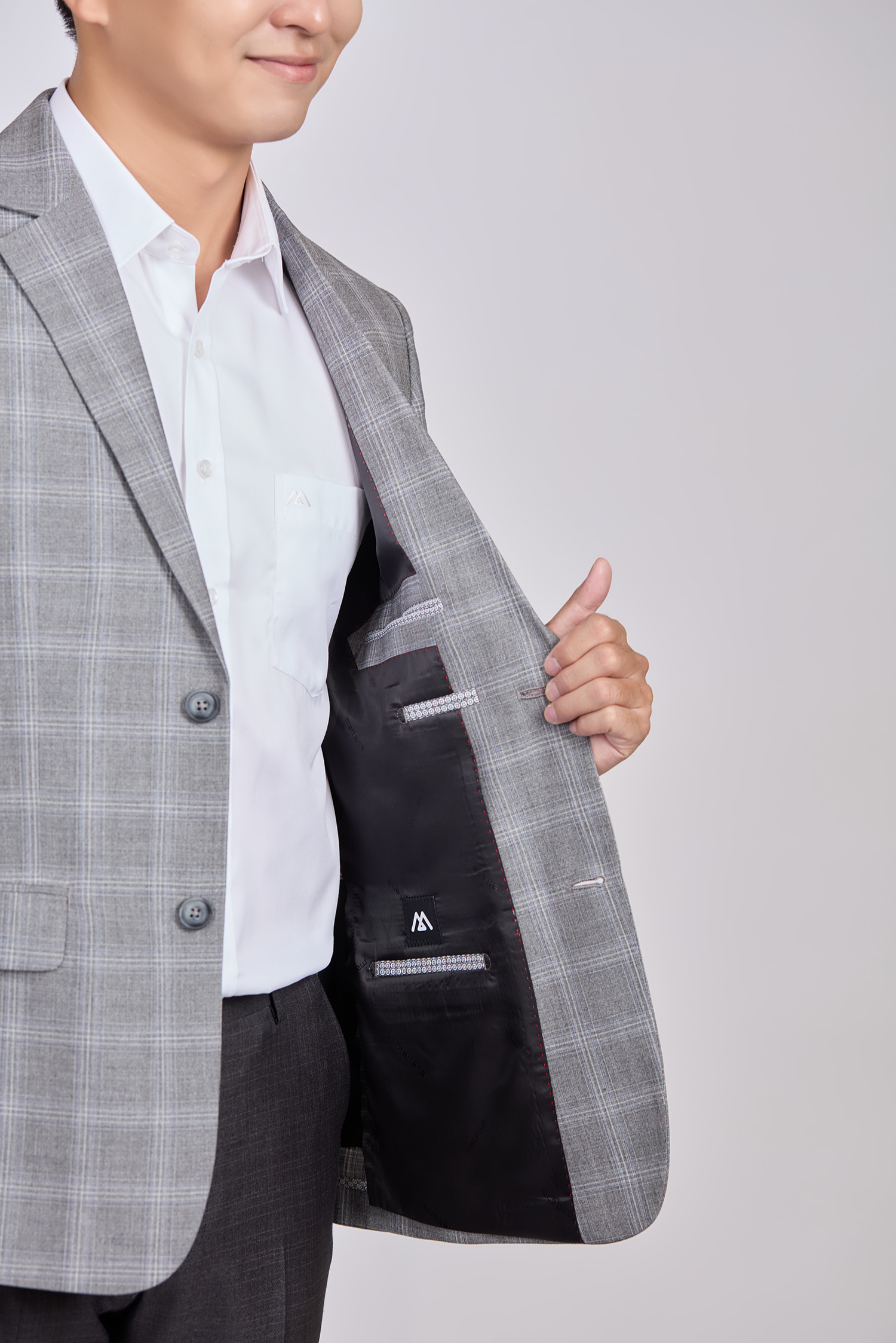 Áo Veston nam Classic Caro xám