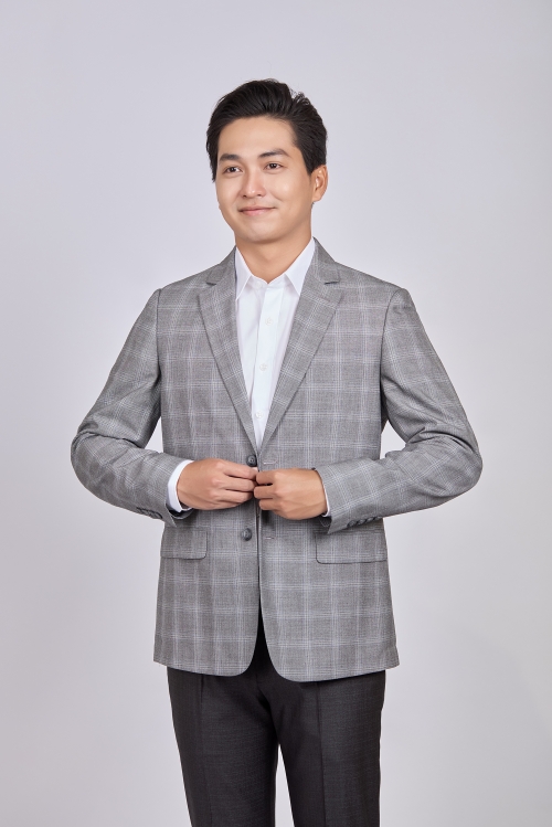 Áo Veston nam Classic Caro xám