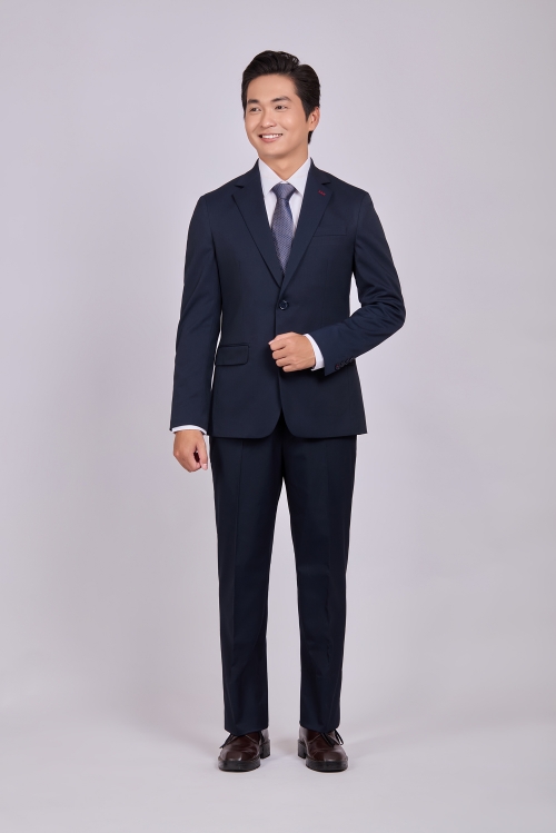Bộ Veston nam - Classic - xẽ 2 tà 2 nút - Xanh đen trơn